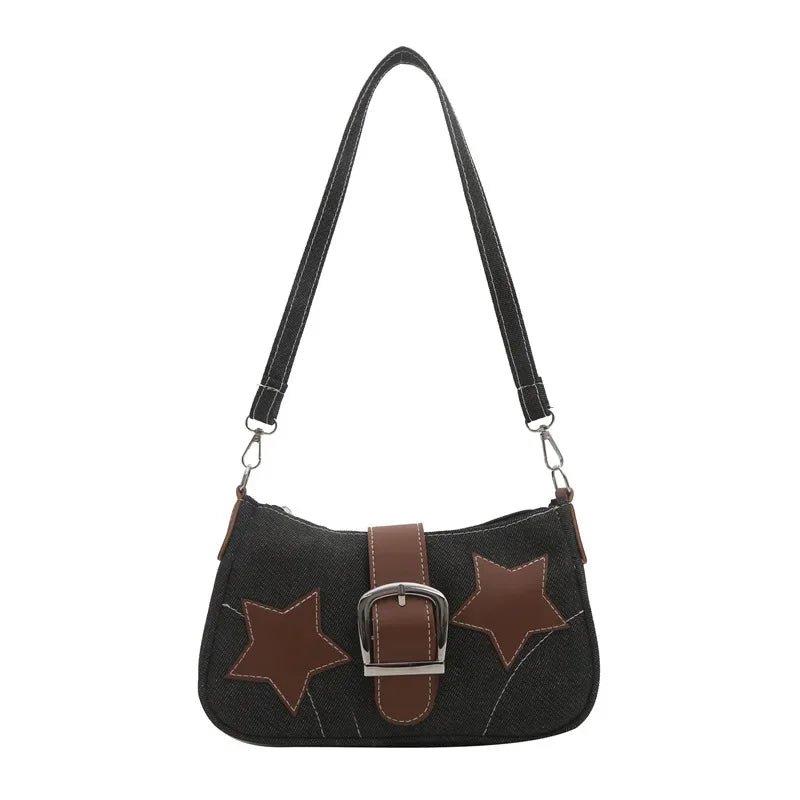 2024 Trendy Personalized Denim Star Chain Belt Buckle Shoulder Bag Women's Bag Designer Bags Luxury Purse Canvas Bag