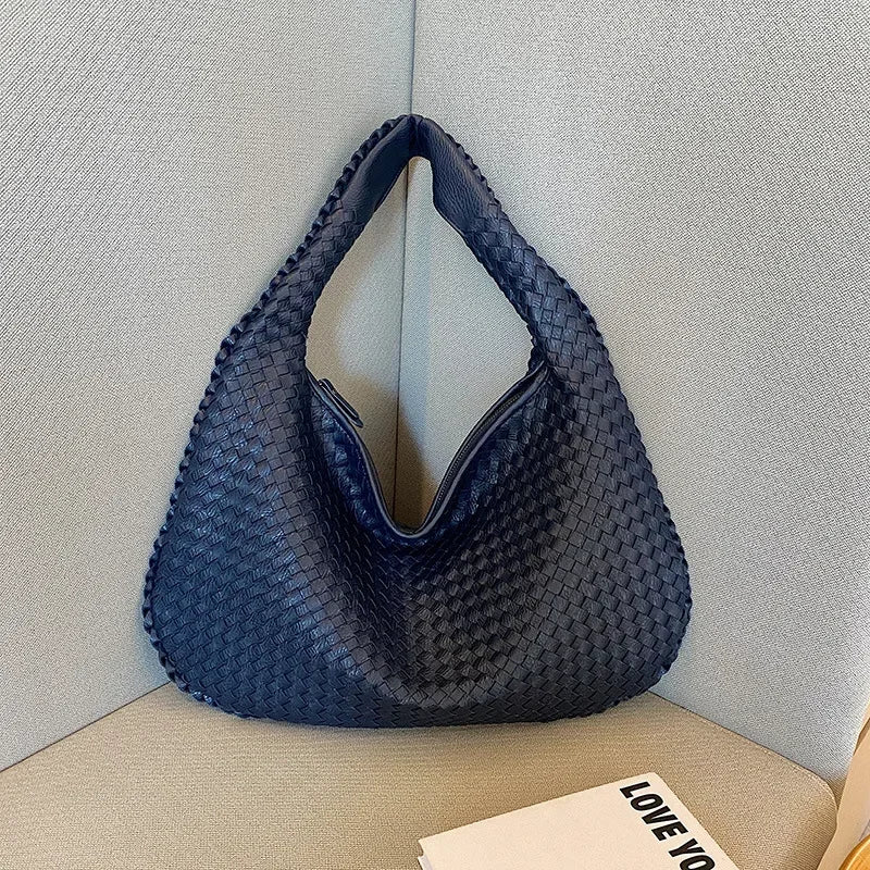 2024 Women Korean Style Braid Casual Totes Solid Knitted tote bags Chic Streetwear Retro Textured Shoulder Bag Female Handbags