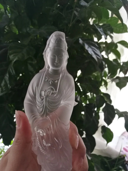 20CM TALL Home family shop efficacious Protection bless Safety Health Talisman High grade Natural CRYSTAL Guanyin Buddha statue