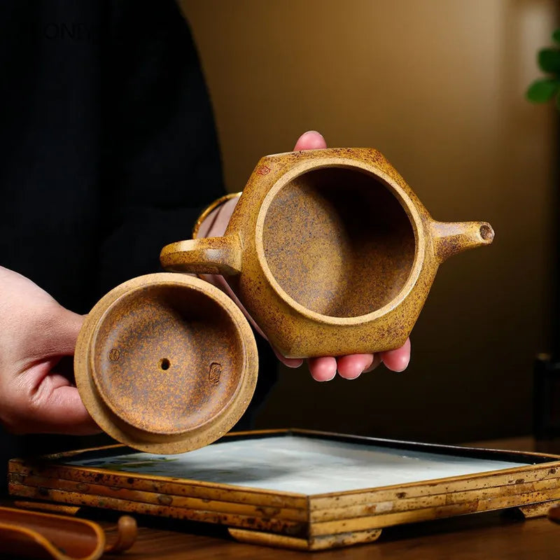 210ml High-end Yixing Purple Clay Teapot Famous Handmade Hexagon Shape Tea Pot Kettle Chinese Zisha Tea Set Collection Gifts