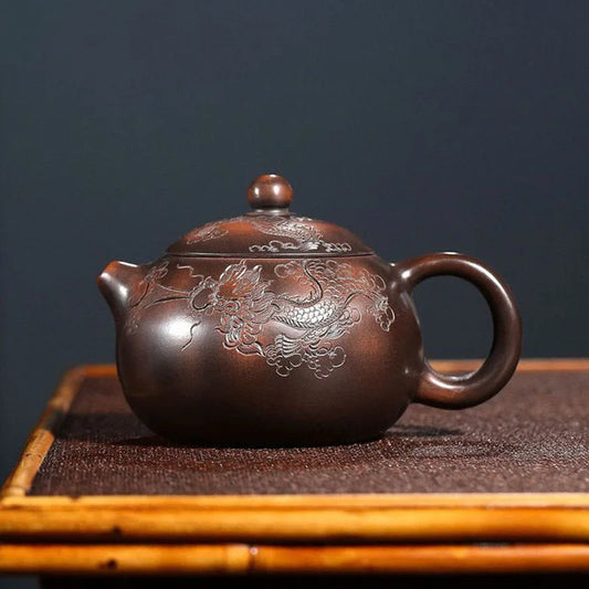 210ml Master Handmade Yixing Purple Clay Teapot Dragon Pattern Xishi Ball Hole Filter Kettle Chinese Teaware Zisha Tea Pot