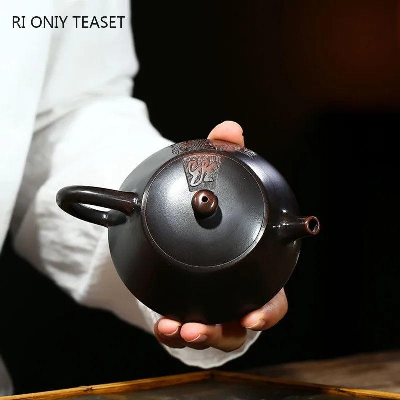 210ml Tradition Yixing Purple Clay Teapots Master Hand-carved Tea Pot Ball Shaped Filter Kettle Chinese Zisha Tea Set Customized