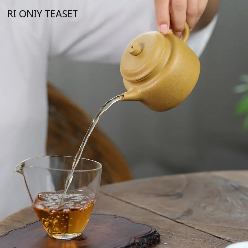 210ml Yixing Purple Clay Teapots Famous Handmade Tea Pot Raw Ore Gold Section Mud Beauty Kettle Chinese Zisha Tea Set Teaware