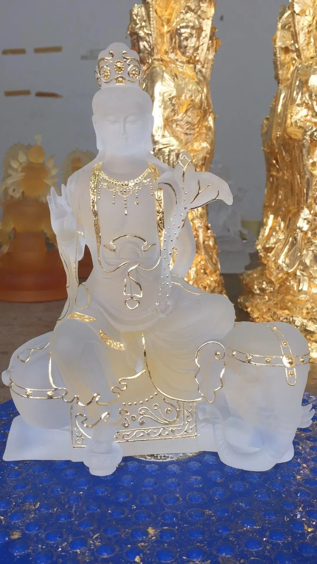 21cm Coloured Glaze Bodhisattva Manjusri Samantabhadra Bodhisattva Buddha Statue Buddhist Temple Worship Handicraft Ornaments