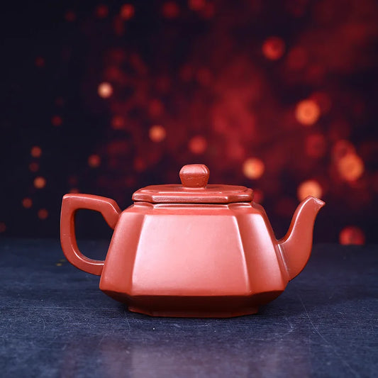 220ml Chinese Yixing High-end Purple Clay Teapots Handmade Square Stone Scoop Tea Pot Raw Ore Purple Mud Kettle Zisha Tea Set