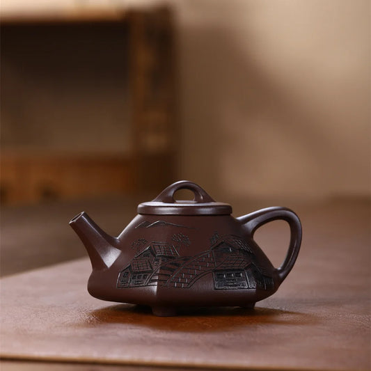 220ml Chinese Yixing Purple Clay Teapots Raw Ore Zhu Mud Stone Scoop Tea Pot Household Zisha Beauty Kettle Tea Set Accessories