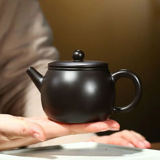 220ml Yixing Purple Clay Teapot Master Handmade Large Diameter Tea Pot Raw Ore Black Mud Kettle Chinese Zisha Tea Set Gifts