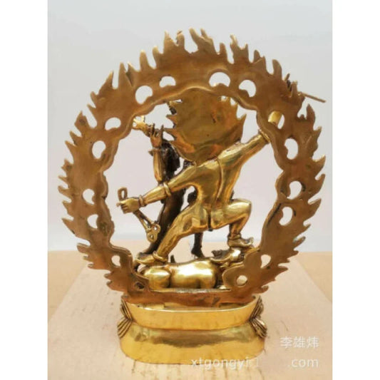 22cm Bronze Buddha Auspicious Guardian Statue Lord of Hell River Swallow