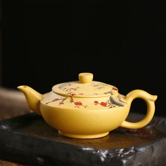 230ML Yellow Purple Clay ZishaTeapot Handmade Chinese Plum Flower Yixing Kettle Puer Green Tea Set Kung Fu Zisha Teaware