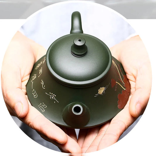 230ML Yixing Clay Teapot Real Handmade Kettle Elegant Lotus Flower Patterns 9 Holes Filter Kung Fu Zisha Teaware Pu're Teaset