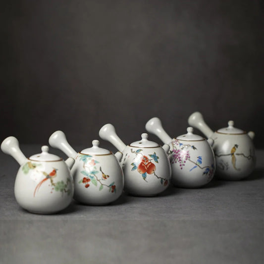 230ml Chinese Traditional Ru Kiln Ceramic Teapots Handmade Flower and Bird Pattern Side Handle Tea Pot Portable Kettle Tea Set