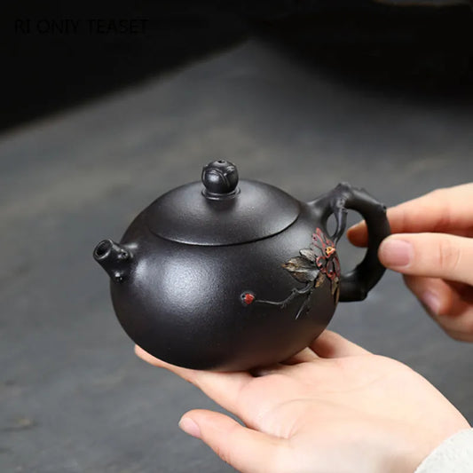 230ml Chinese Yixing Purple Clay Teapot Famous Handmade High-end Xishi Tea Pot Hand Carved Kettle Zisha Tea Set Collection