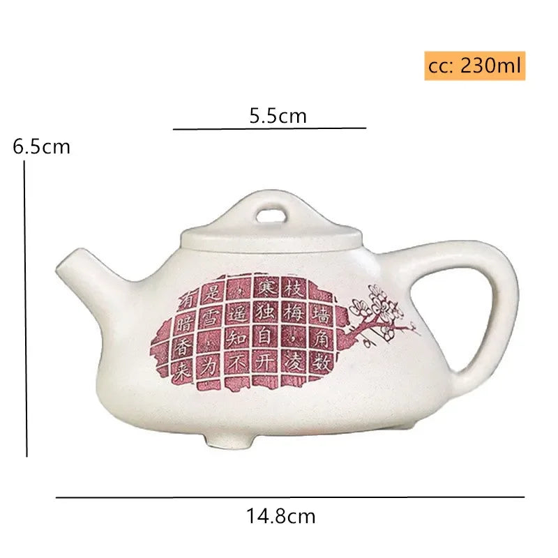 230ml Classic Yixing Purple Clay Tea Pot White Mud Stone Scoop Filter Teapot Hand Carving Beauty Kettle Custom Tea Set Supplies