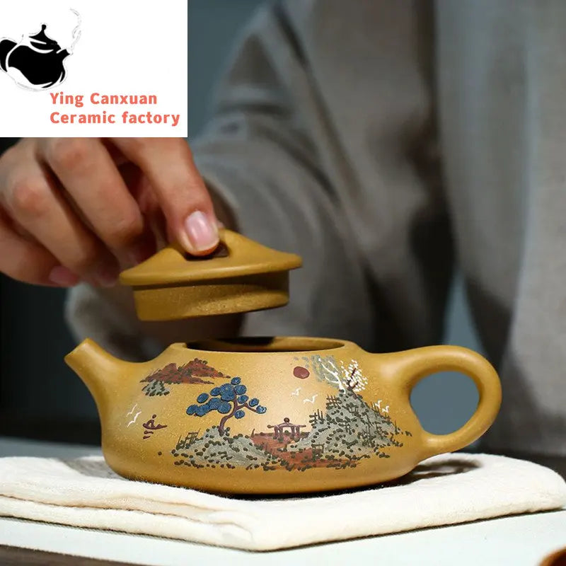 230ml Hand Painted Yixing Purple Clay Teapots Raw Ore Gold Section Mud Tea Pot Household Stone Scoop Filter Kettle Zisha Teaware