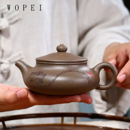 230ml Tradition Yixing Purple Clay Teapot Hand Painted Lotus Filter Tea Pot Chinese Zisha Beauty Kettle Customized Teaware Gifts