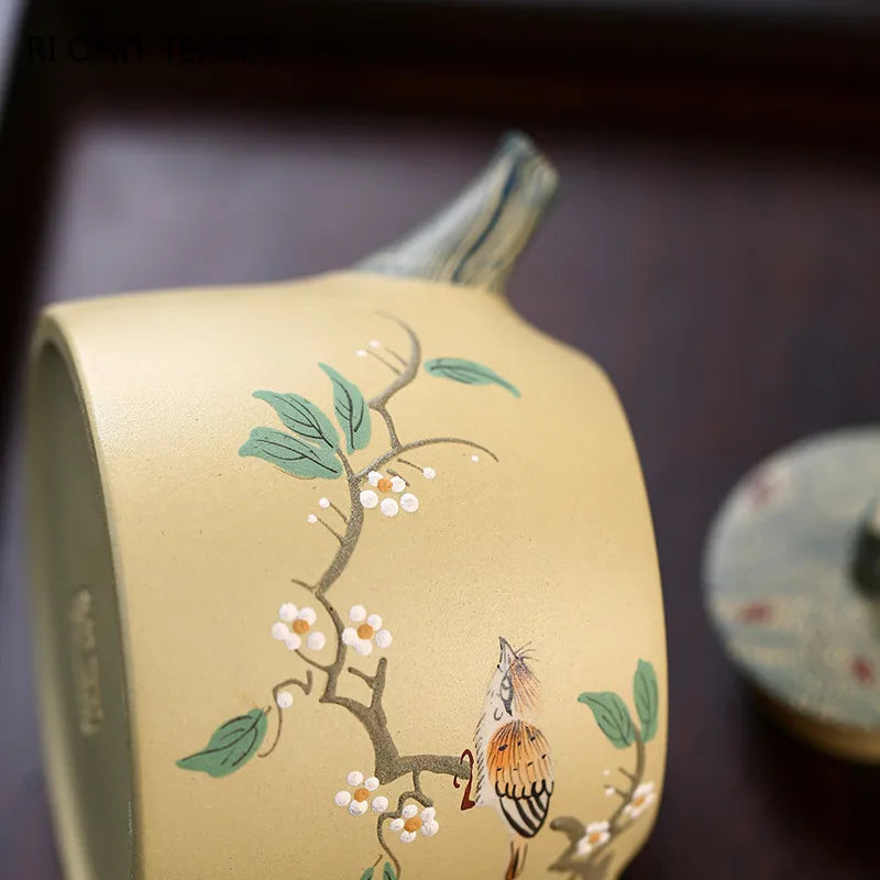 230ml Yixing High-end Purple Clay Teapot Handmade Mud Painted Flowers and Birds Tea Pot Kettle Chinese Zisha Tea Set Collection