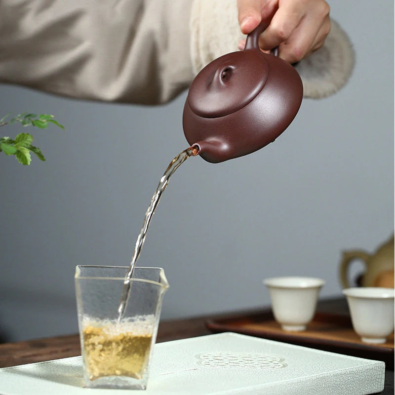 230ml Yixing High-end Purple Clay Teapots Famous Handmade Stone Scoop Tea Pot Raw Ore Purple Mud Kettle Chinese Zisha Tea Set