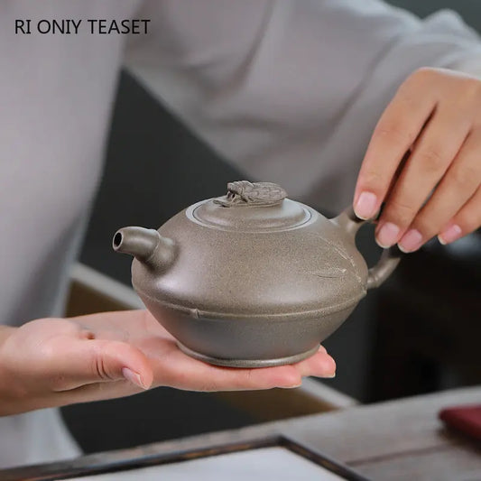 230ml Yixing Purple Clay Teapots Famous Handmade Bamboo Tea Pot Raw Ore Grey Section Mud Kettle Chinese High-end Zisha Tea Set