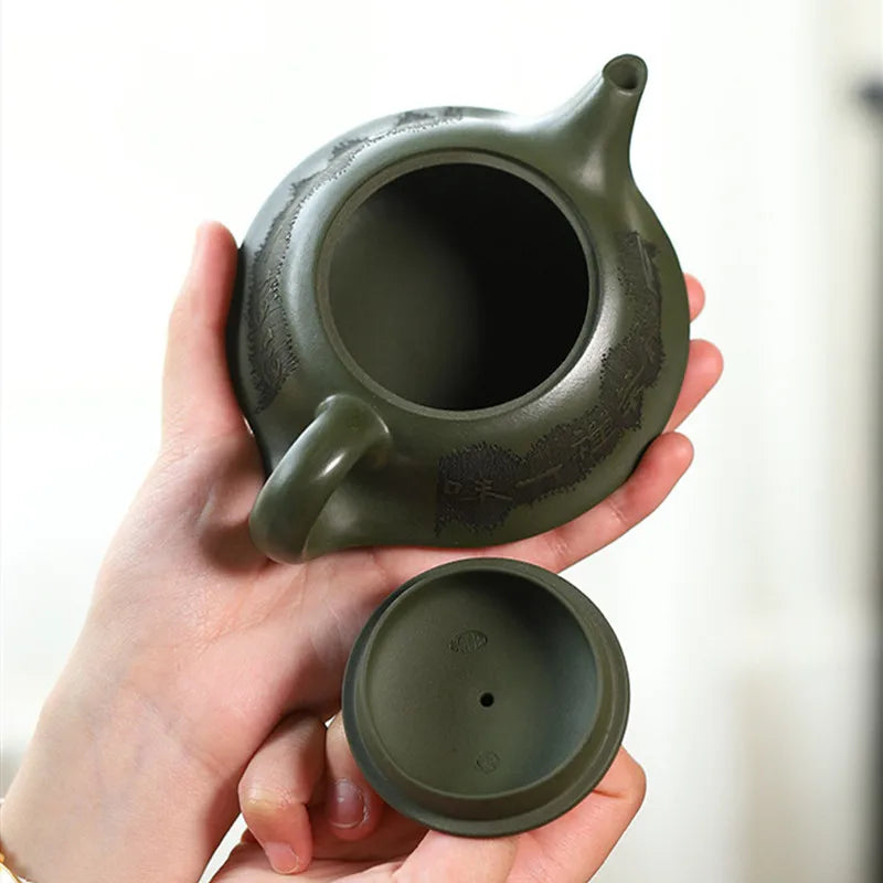 240ml Chinese Authentic Yixing Purple Clay Teapots Famous Artists Handmade Tea Pot Raw Ore Green Mud Kettle Zisha Tea Set