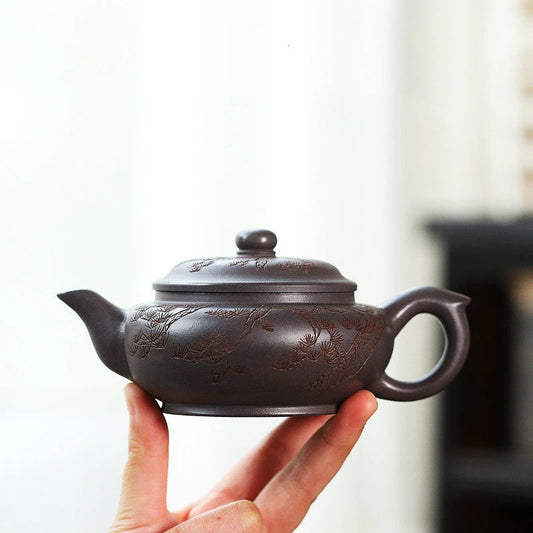 240ml Chinese Yixing Authentic Purple Clay Teapots Famous Artists Hand-carved Tea Pot Kettle Handmade Zisha Tea Set Teaware
