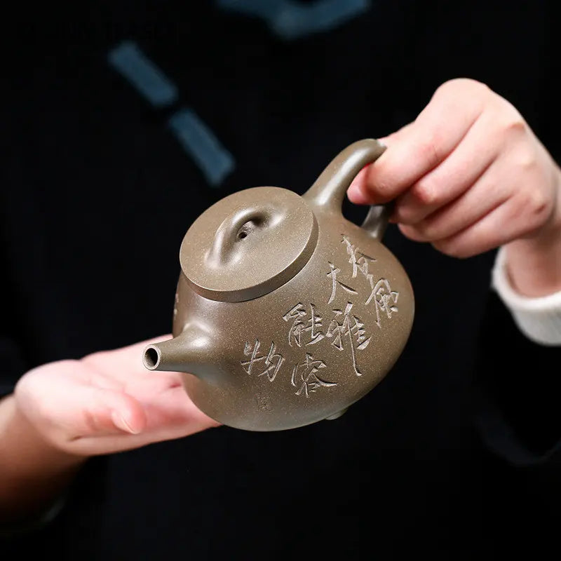 240ml Chinese Yixing Authentic Purple Clay Teapots Famous Artists Handmade High Stone Scoop Tea Pot Raw Ore Kettle Zisha Tea Set