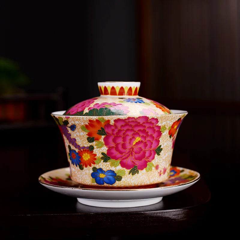 240ml Retro Dragon Phoenix Ceramic Gaiwan Teacup Handmade Tea Tureen Bowl Chinese Porcelain Teaware Drinkware Personal Cup Gift