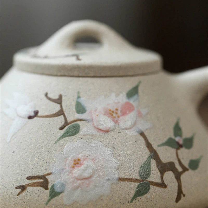 240ml Yixing Authentic Purple Clay Teapot Famous Artists Handmade Peony Stone Scoop Tea Pot Kettle Chinese Zisha Tea Set Teaware