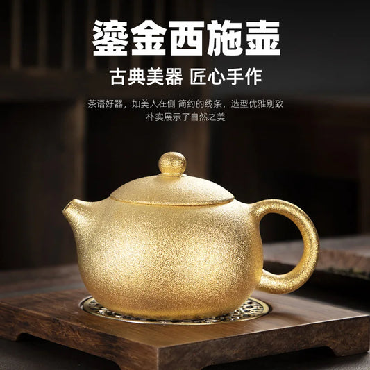 24K Gold Plating Ceramic Teapot, Beautiful Teapot, Handmade Kung Fu Tea Table, Yixing Teapot,Puer Tea Infuser Teapots Boil Water