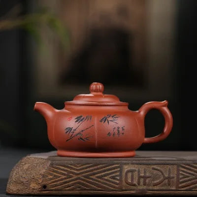 250cc Zisha Pot Yixing Original Mine Authentic Famous Handmade Dahongpao Purple Sand Tea Set Bamboo Leaf Clear Cement Tea Pot