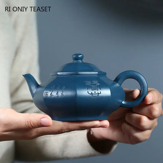 250ml Chinese Yixing Purple Clay Teapot Famous Artists Handmade Tea Pot Raw Ore Azure Mud Kettle Authentic Zisha Tea Set Teaware