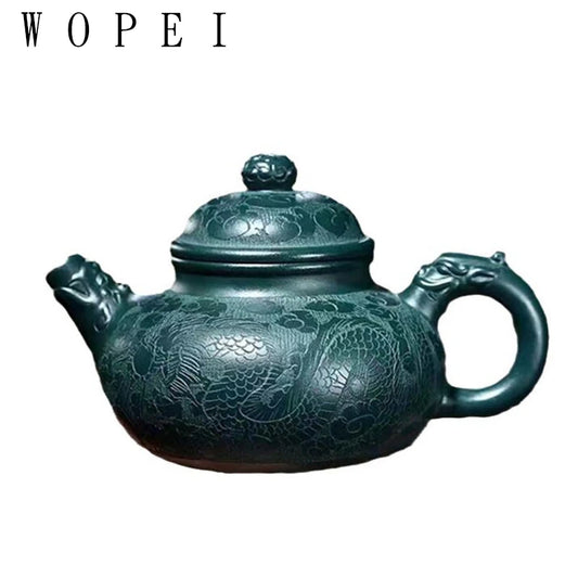 250ml High-end Yixing Purple Clay Teapots Handmade Dragon Pattern Tea Pot Raw Ore Dark Green Mud Kettle Zisha Tea Set Collection