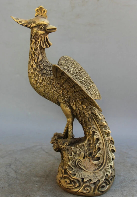 25CM10" Brass animal fung-hwang Feng Huang Bird sculpture Statue