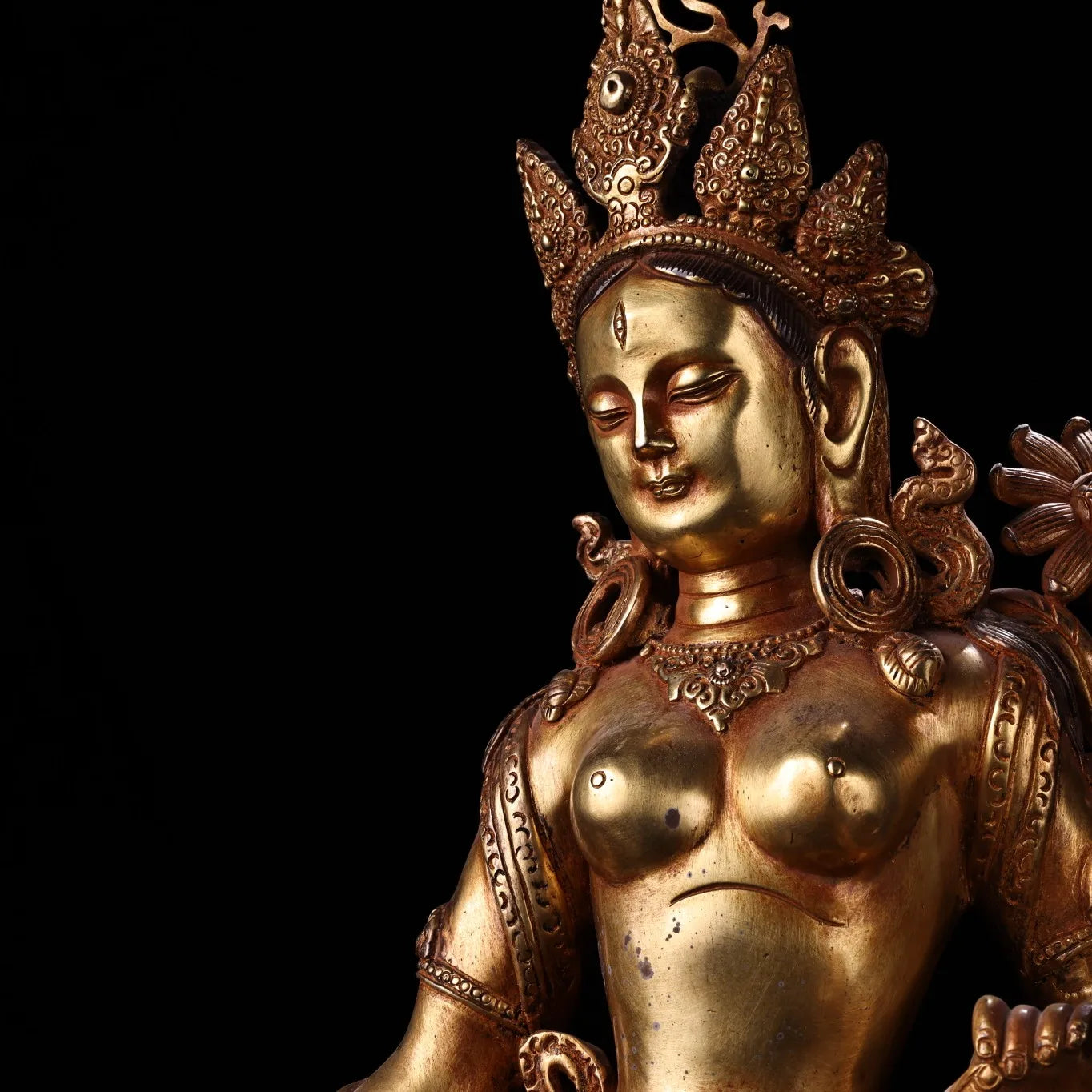 26"Tibetan Temple Collection Old Purple Bronze Cinnabar Gilded White Tara Station Buddha Lotus Terrace Worship Hall Town house