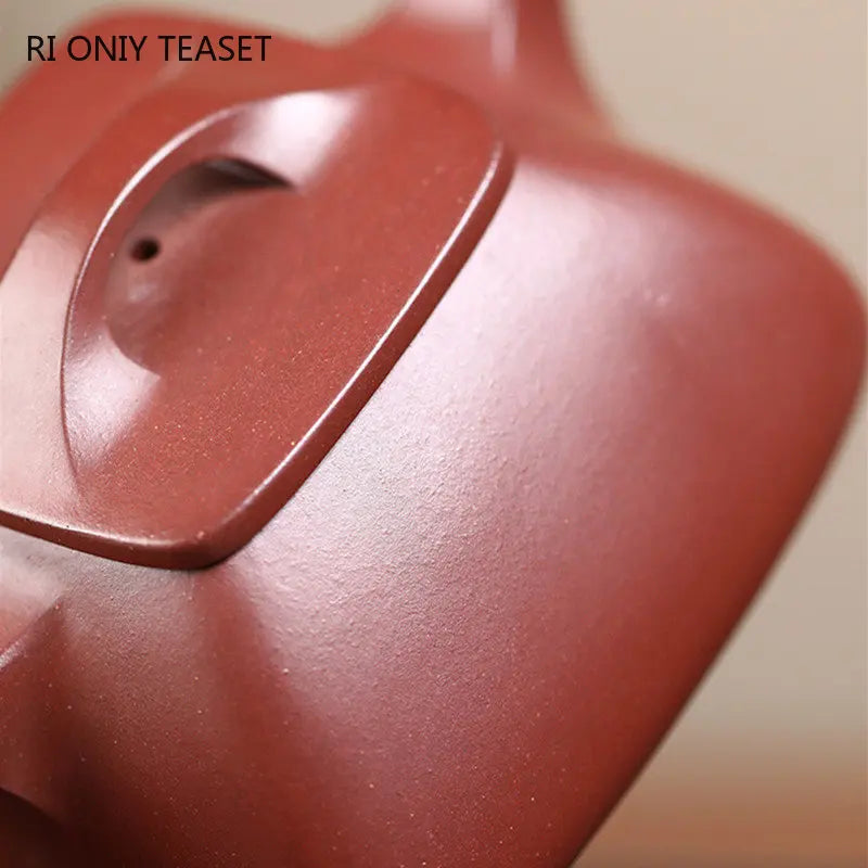 260ml Chinese Yixing High-end Purple Clay Teapots Handmade Square Stone Scoop Tea Pot Raw Ore Purple Mud Kettle Zisha Tea Set