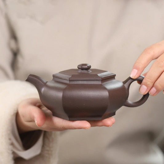 260ml Chinese Yixing Purple Clay Teapot Famous Handmade Hexagonal Shape Tea Pot Raw Ore Purple Mud Kettle High-end Zisha Tea Set