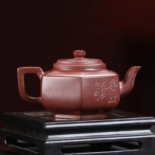 260ml Chinese Yixing Purple Clay Teapots Household Beauty Kettle Famous Handmade Hexagonal Shape Tea Pot Raw Ore Zisha Tea Set