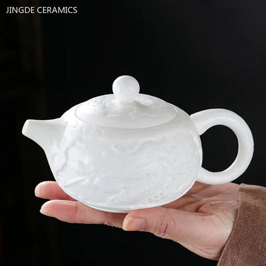 260ml Dragon Pattern Ceramic Tea Pot Chinese Ball Hole Filter Xishi Teapot Handmade White Porcelain Beauty Kettle Custom Tea Set