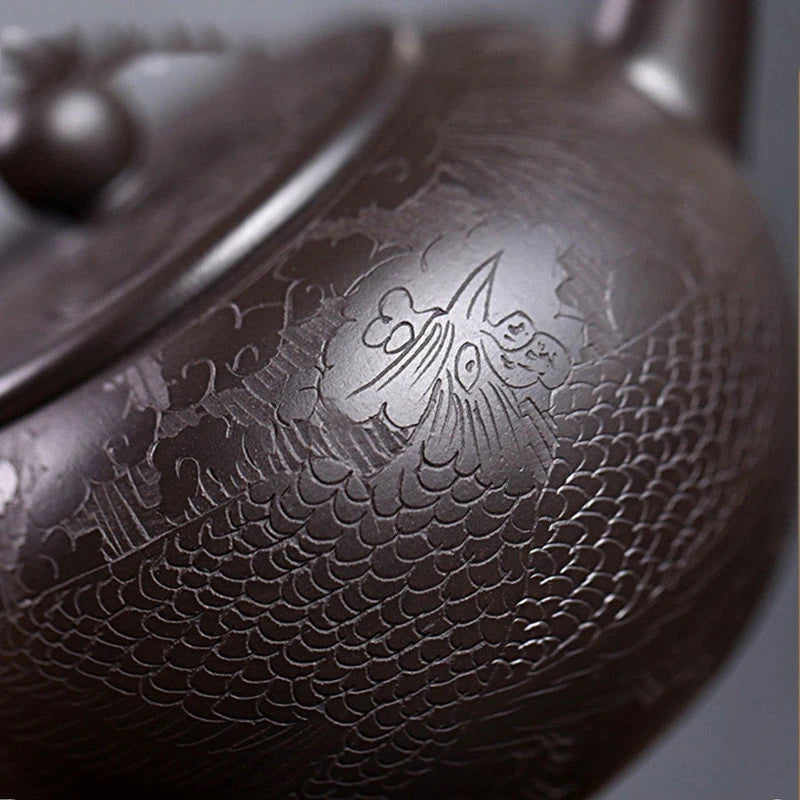 280ml Chinese Yixing High-end Purple Clay Teapots Handmade Dragon Pattern Tea Pot Raw Ore Black Mud Beauty Kettle Zisha Tea Set