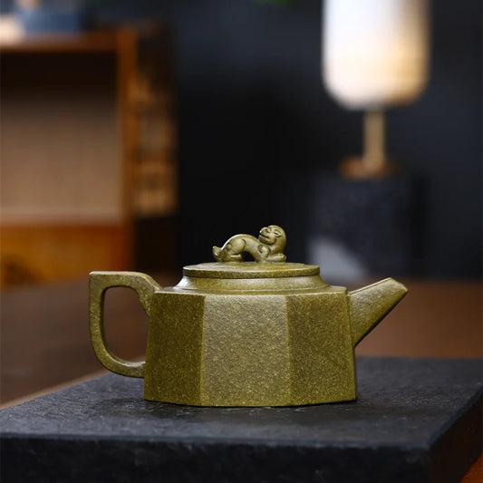 280ml High Grade Yixing Purple Clay Teapot Master Handmade 9 Hole Filter Tea Kettle Chinese Raw Ore Green Mud Zisha Tea Set