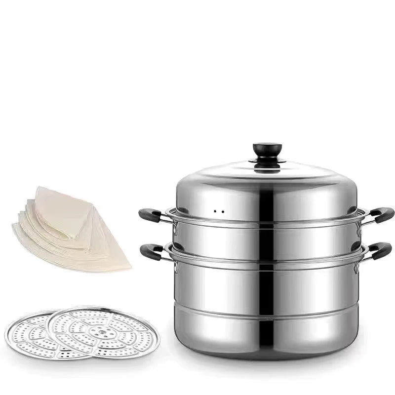 28cm Stainless Steel Two Three Layer Thick Steamer Pot Soup Steam Pot Universal Cooking Pots for Induction Cooker Gas Stove