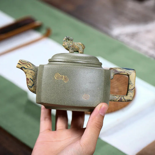 290ml Authentic Chinese Yixing Purple Clay Teapots Raw Ore Bean Green Clay Square Tea Pot Kettle Handmade Zisha Tea Set Supplies