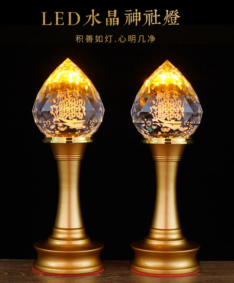 2P # Wholesale Buddhism supply HOME SHOP ZHAO CAI altar worship God of wealth Light crystal GUAN GONG TU DI GONG Lamp