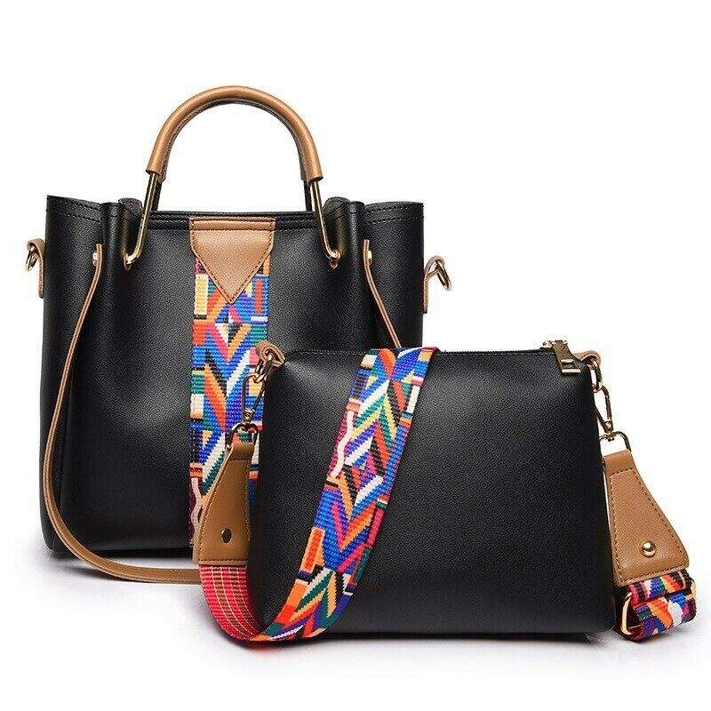 2Pc Set Women Leather Handbag And Purse Luxury Shoulder Messenger Crossbody Bag