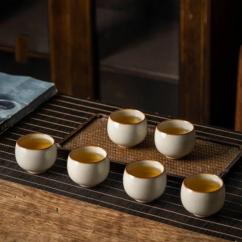 2pc/Set Retro Dehua Cream Ru Kiln Ceramic Master Cup Handmade Tea Cups Can Be Raised Personal Single Cup Kung Fu Tea Set 60ml