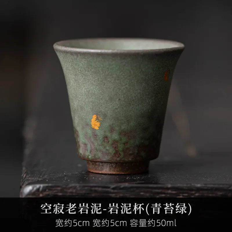 2pc/set Retro Bronze Glaze Teacup Zen Sprinkle Gold Tea Pair Jug Old Rock Mud Fragrance Smelling Cup Tableware Ornaments 50ml