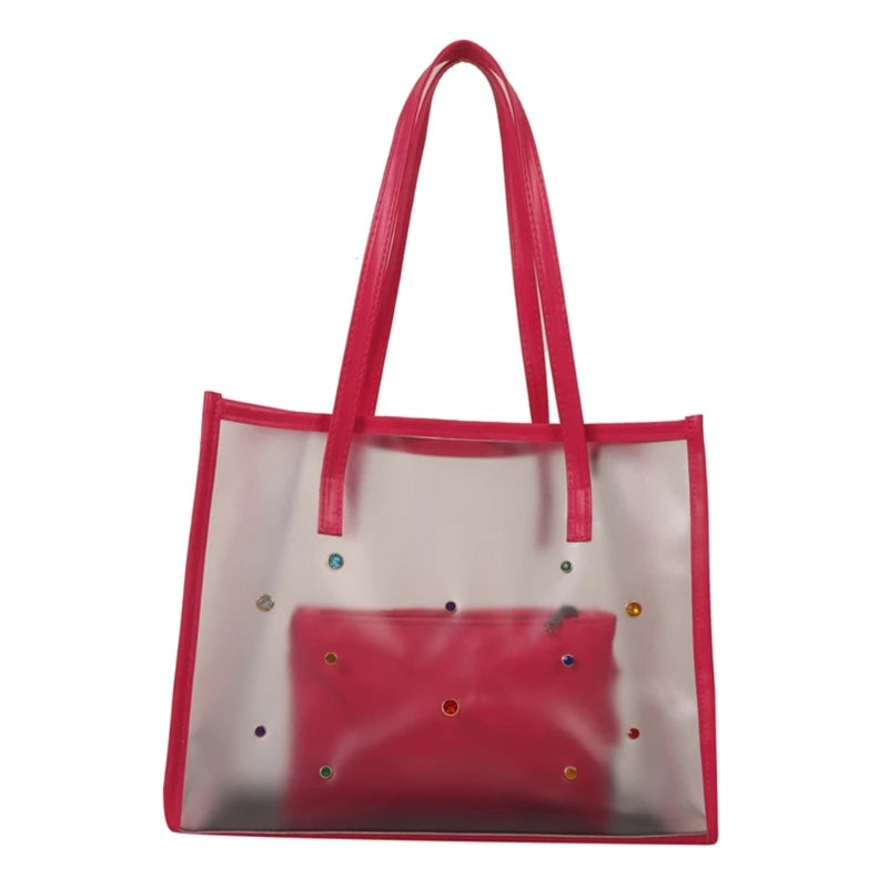 2pcs/set Fashionable Transparent Shoulder Bag for Ladies Great for Beach Trips Daily Commutes and Shopping