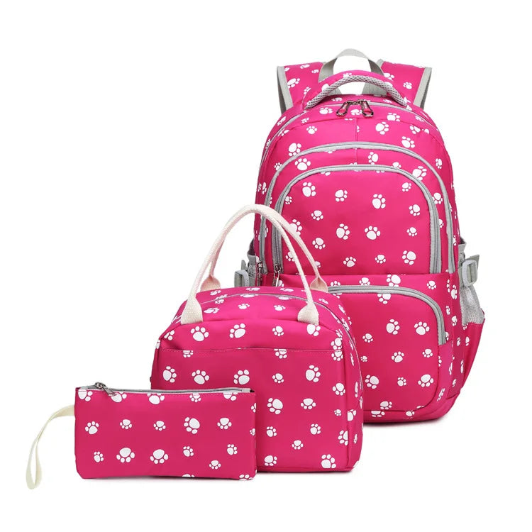 3 Pcs Set Children's Backpacks Cute Student School Bag for Girls Waterproof School bags With Lunch bag Pencil Case