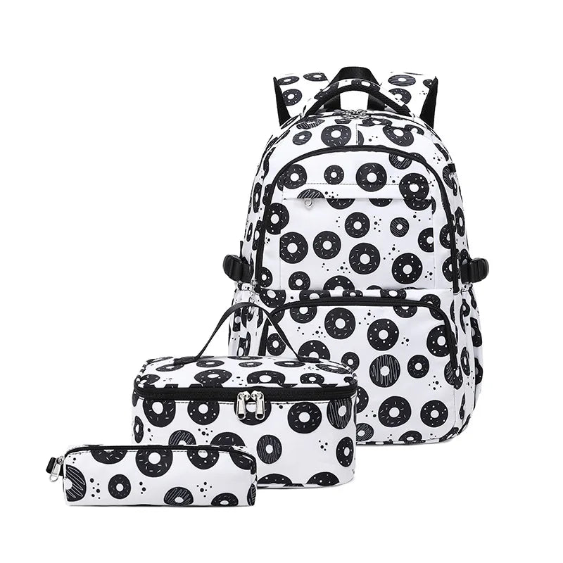 3 Pcs/Set School Bags for Teenage Girls Waterproof School Backpack Students Kids Schoolbag Child With Pencil Case Lunch box