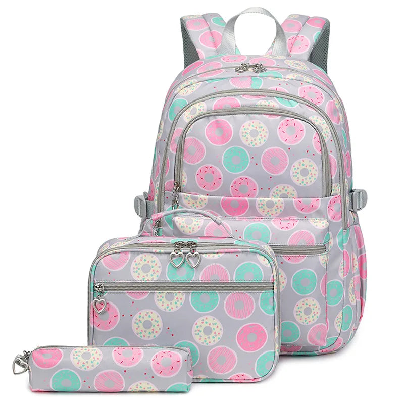 3 Pcs/Set School Bags for Teenage Girls Waterproof School Backpack Students Kids Schoolbag Child With Pencil Case Lunch box