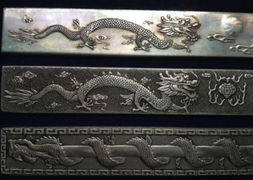 (3 pc ) Exquisite Old Chinese Tibetan Silver Dragon and Flaming Pearl Statue Plate Buy Our Tea